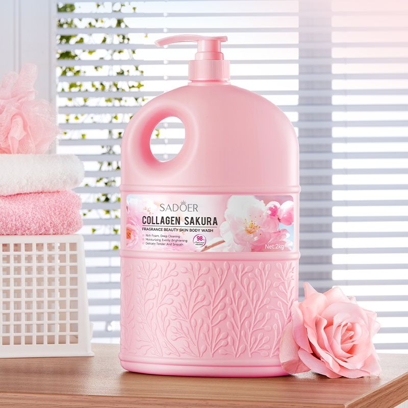 SADOER 2000ml Family Size Body Wash Daily Use with Natural Cherry Blossom Fragrance Collagen for Deep Cleansing Lasting Aroma Gentle for All Skin Types