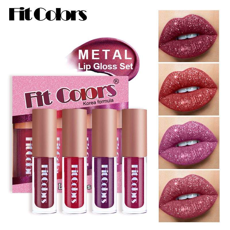 Fit Colors Dual-Charm 4-Piece Lip Color Set: Sparkling Diamond Gloss for a Mesmerizing Shine & Moisturizing Lipstick for All-Day Hydration 03#