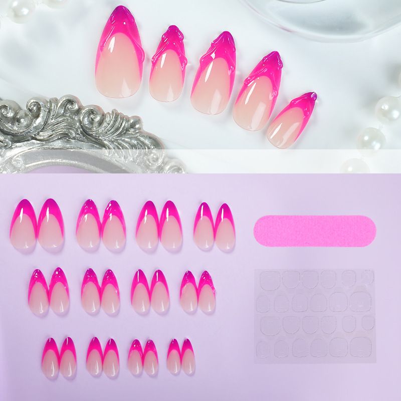24 pieces hand-made 3D wear nail gradient French 3D finger fake nail Almond A removable nail nail Reusable Wearing Fake Nails Full  Artificial Flase Nails Decoration