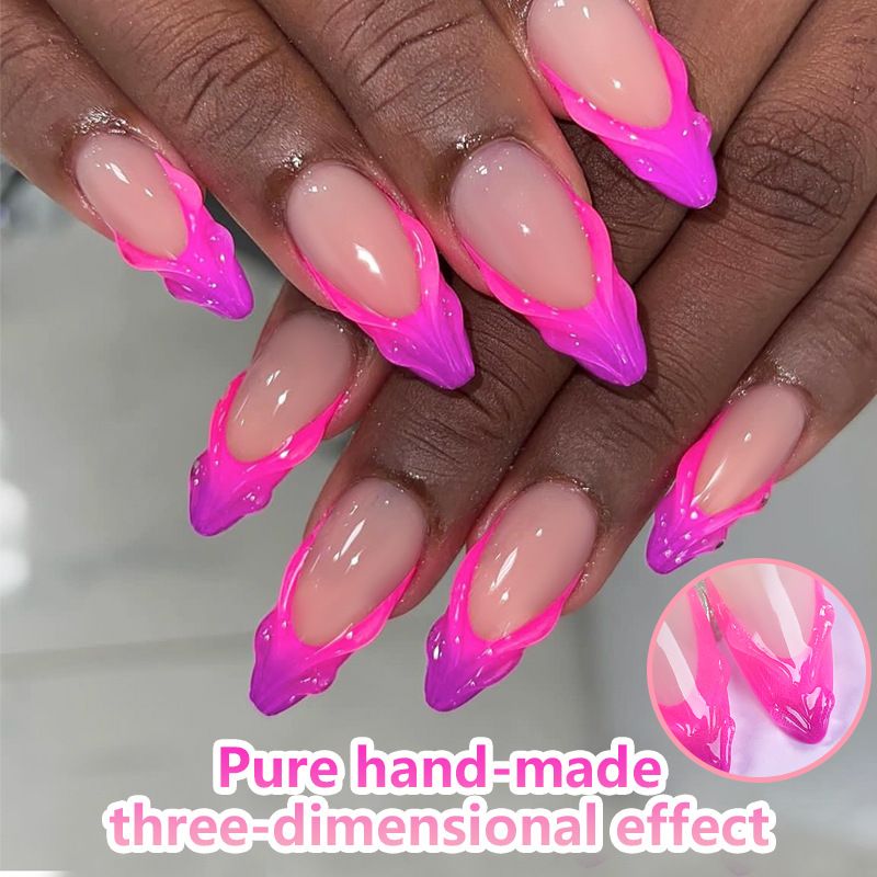 24 pieces hand-made 3D wear nail gradient French 3D finger fake nail Almond A removable nail nail Reusable Wearing Fake Nails Full  Artificial Flase Nails Decoration