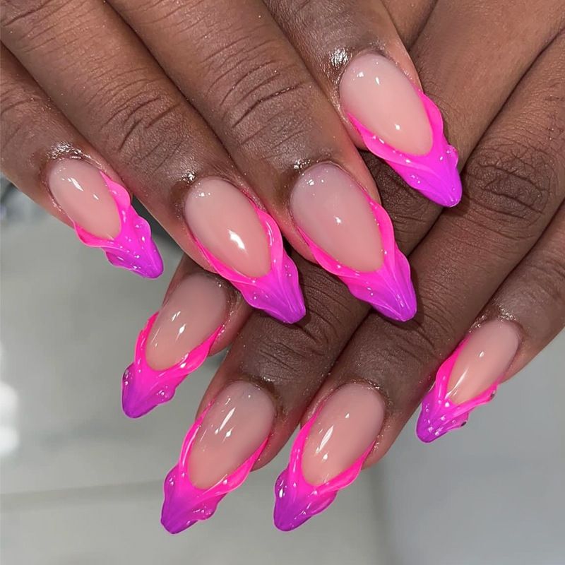 24 pieces hand-made 3D wear nail gradient French 3D finger fake nail Almond A removable nail nail Reusable Wearing Fake Nails Full  Artificial Flase Nails Decoration