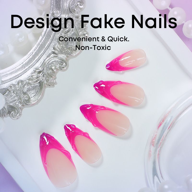 24 pieces hand-made 3D wear nail gradient French 3D finger fake nail Almond A removable nail nail Reusable Wearing Fake Nails Full  Artificial Flase Nails Decoration