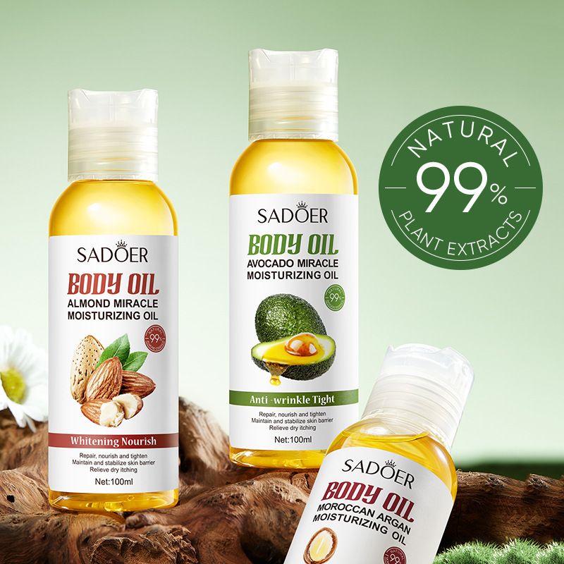 SADOER 3-Pack Natural 99% Plant Extract Moisturizing Oil Trio - Hydrating Blend with Sweet Almond, Avocado & Moroccan Argan Oil to Soothe, Nourish and Relieve Dry Skin