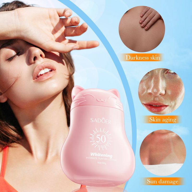 SADOER SPF 50 PA+++ Ultra-Hydrating  Facial Body Sunscreen Milk: No White Cast, Advanced Brightening & Soothing Protection for Dark Skin Tones