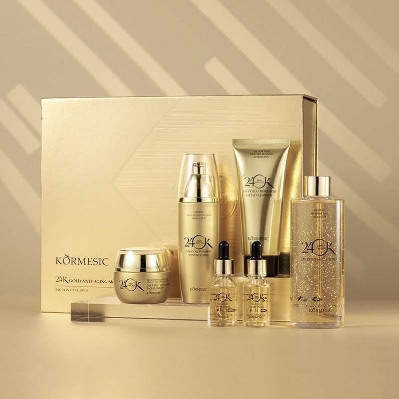 KORMESIC Elite 24K Gold Luxury Skincare Set: 6-Piece Anti-Aging Regimen with Gold Foil Serum & Cream - Firming, Lifting & Rejuvenating Collection for Tight, Smooth Skin