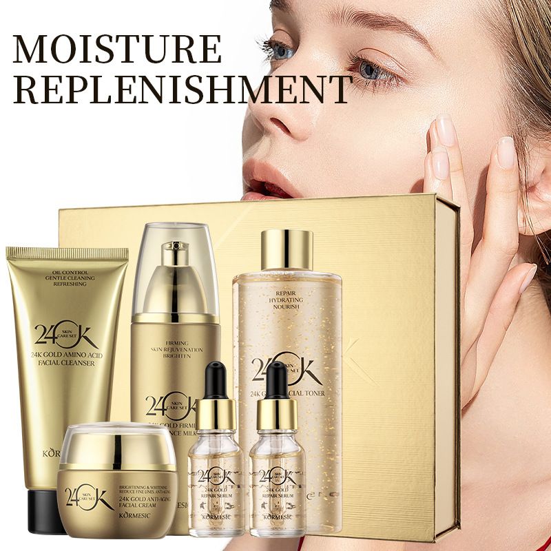 KORMESIC Elite 24K Gold Luxury Skincare Set: 6-Piece Anti-Aging Regimen with Gold Foil Serum & Cream - Firming, Lifting & Rejuvenating Collection for Tight, Smooth Skin
