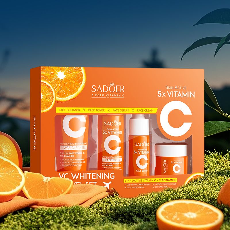 4pcs Skincare set  Vitamin C Whitening and Moisturizing Travel Set Cleansing and Moisturizing