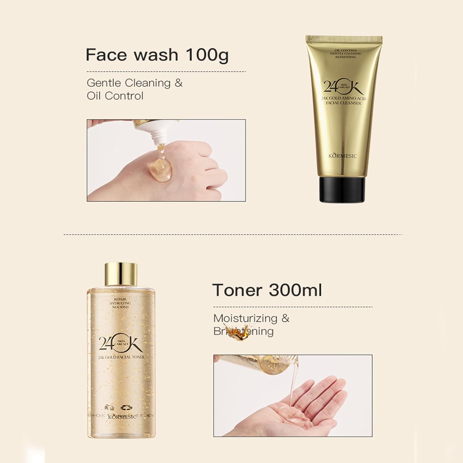 KORMESIC Elite 24K Gold Luxury Skincare Set: 6-Piece Anti-Aging Regimen with Gold Foil Serum & Cream - Firming, Lifting & Rejuvenating Collection for Tight, Smooth Skin