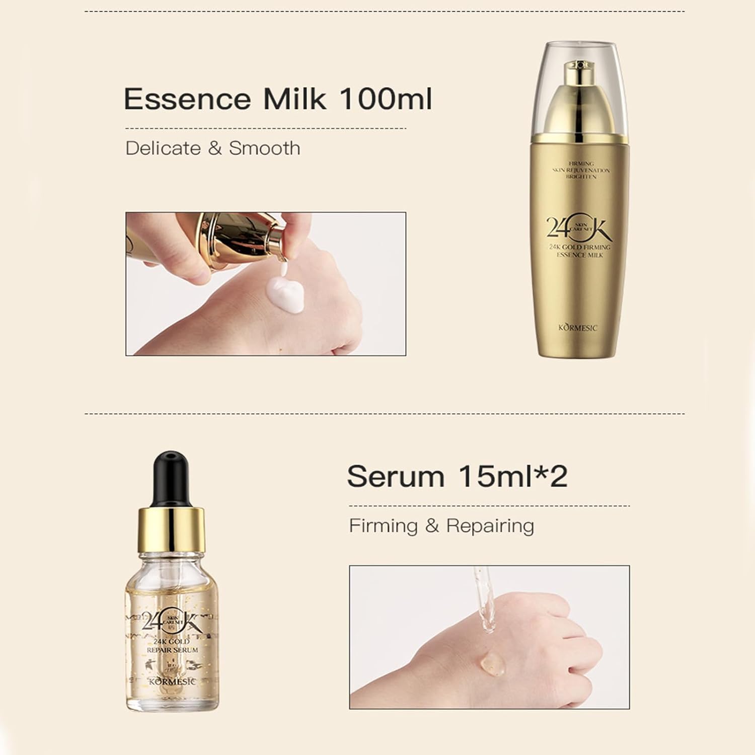 KORMESIC Elite 24K Gold Luxury Skincare Set: 6-Piece Anti-Aging Regimen with Gold Foil Serum & Cream - Firming, Lifting & Rejuvenating Collection for Tight, Smooth Skin
