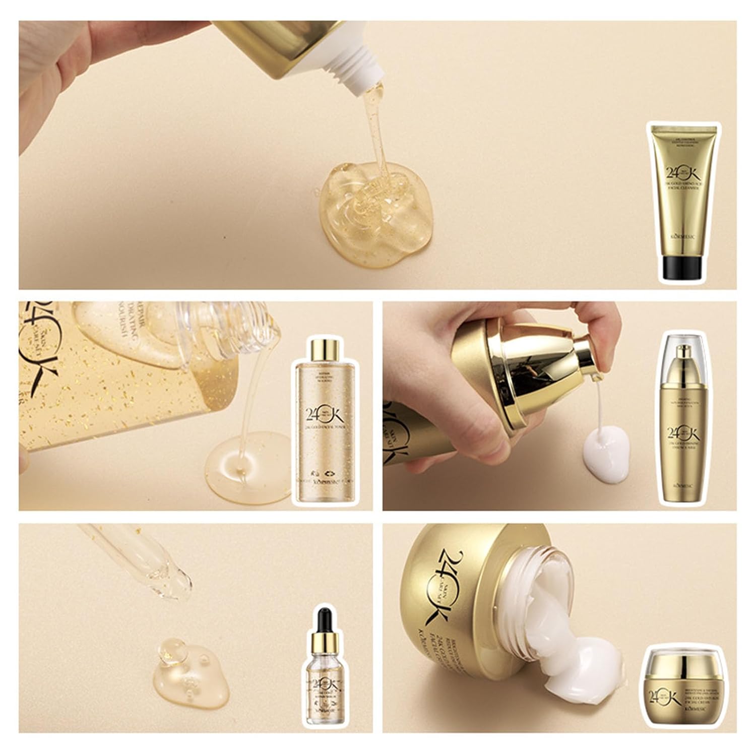 KORMESIC Elite 24K Gold Luxury Skincare Set: 6-Piece Anti-Aging Regimen with Gold Foil Serum & Cream - Firming, Lifting & Rejuvenating Collection for Tight, Smooth Skin