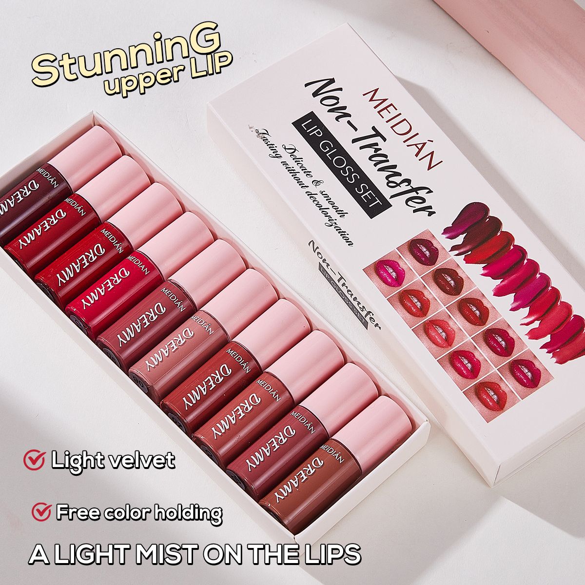 🔥 10-Piece Set Waterproof Smudge-Proof Long-Lasting Velvet Matte Lip Gloss Set Waterproof Non-Stick Lip Gloss Lipstick Set Nairobi Beauty Supply