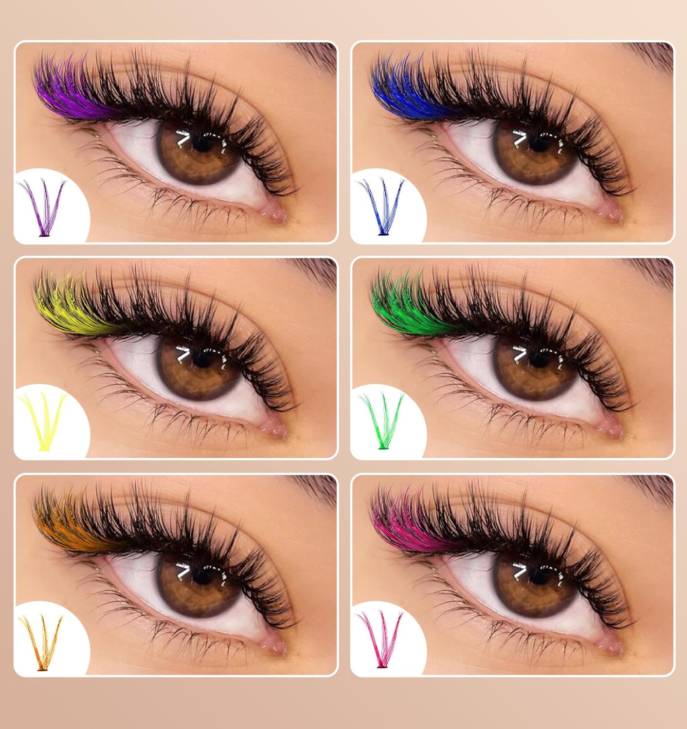 Colored eyelash clusters, 240 pieces of colored eyelashes, easy-to-use colored eyelashes, suitable for women, girls can DIY at home, makeup (multi-color, 14/16 mm)