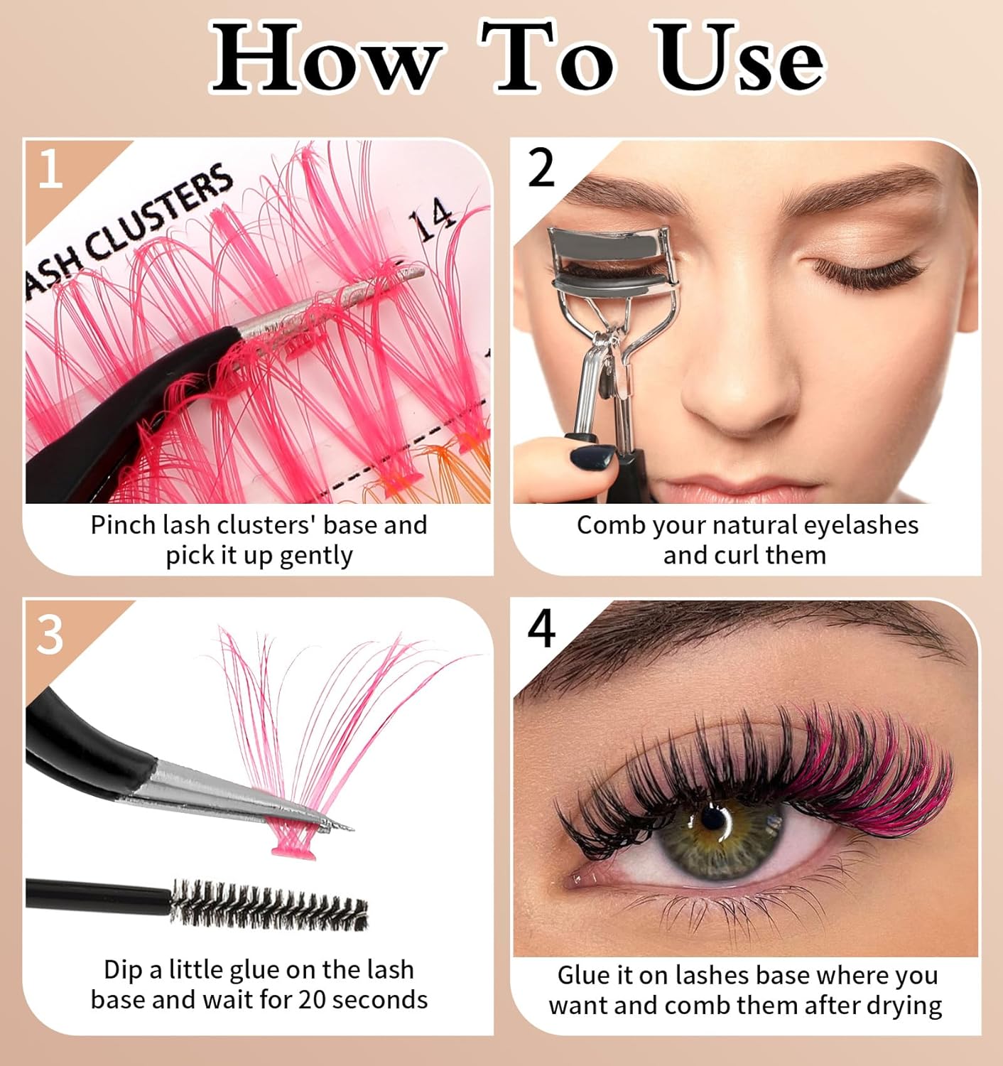 Colored eyelash clusters, 240 pieces of colored eyelashes, easy-to-use colored eyelashes, suitable for women, girls can DIY at home, makeup (multi-color, 14/16 mm)