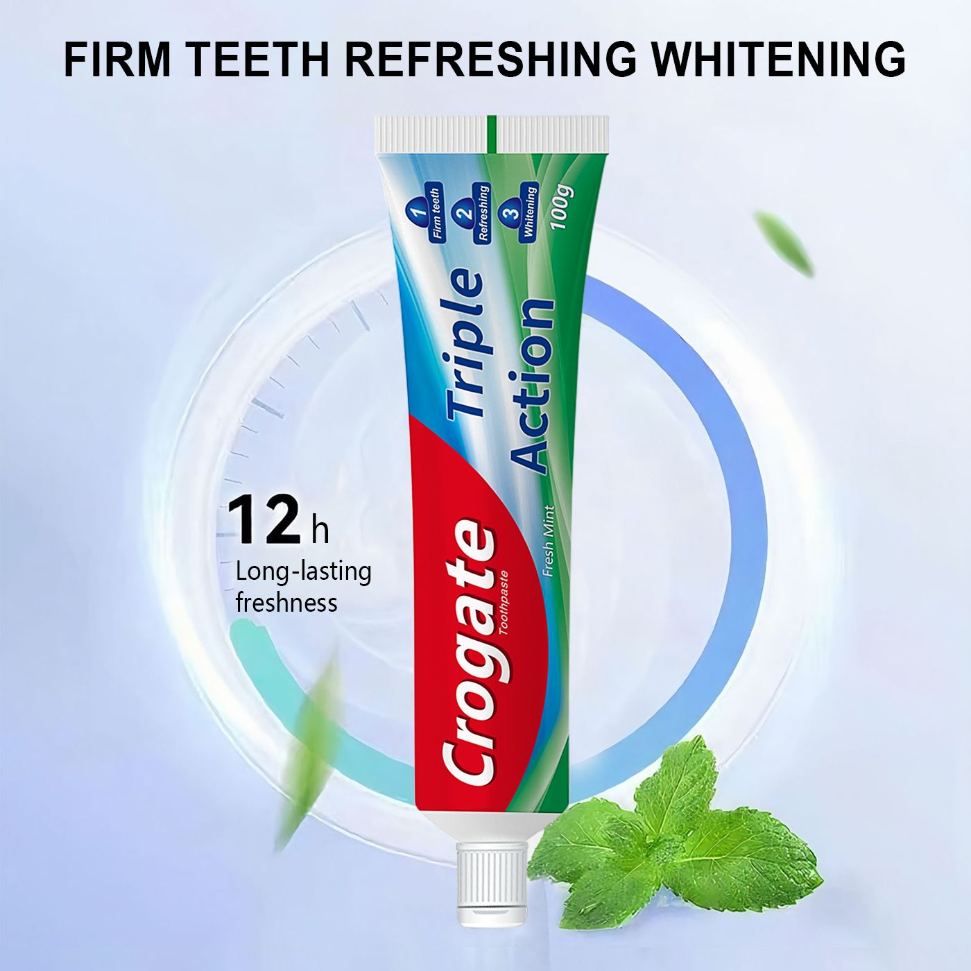 Crogate Mint Toothpaste for Fresh Breath - Triple Color100g & White Options150g, Enamel Strengthening, Plaque Removal Daily Oral Care Strengthen Enamel & Fight Cavities
