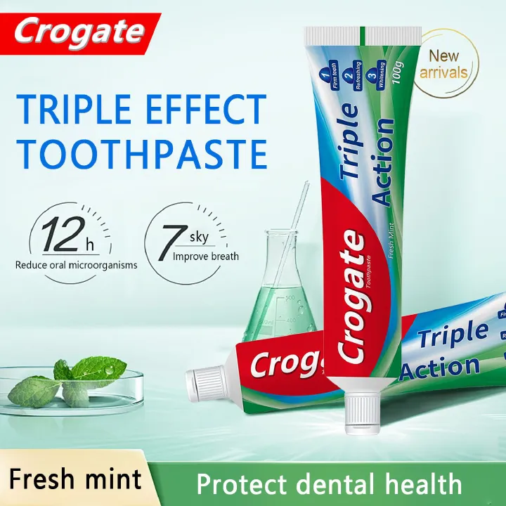 Crogate Mint Toothpaste for Fresh Breath - Triple Color100g & White Options150g, Enamel Strengthening, Plaque Removal Daily Oral Care Strengthen Enamel & Fight Cavities