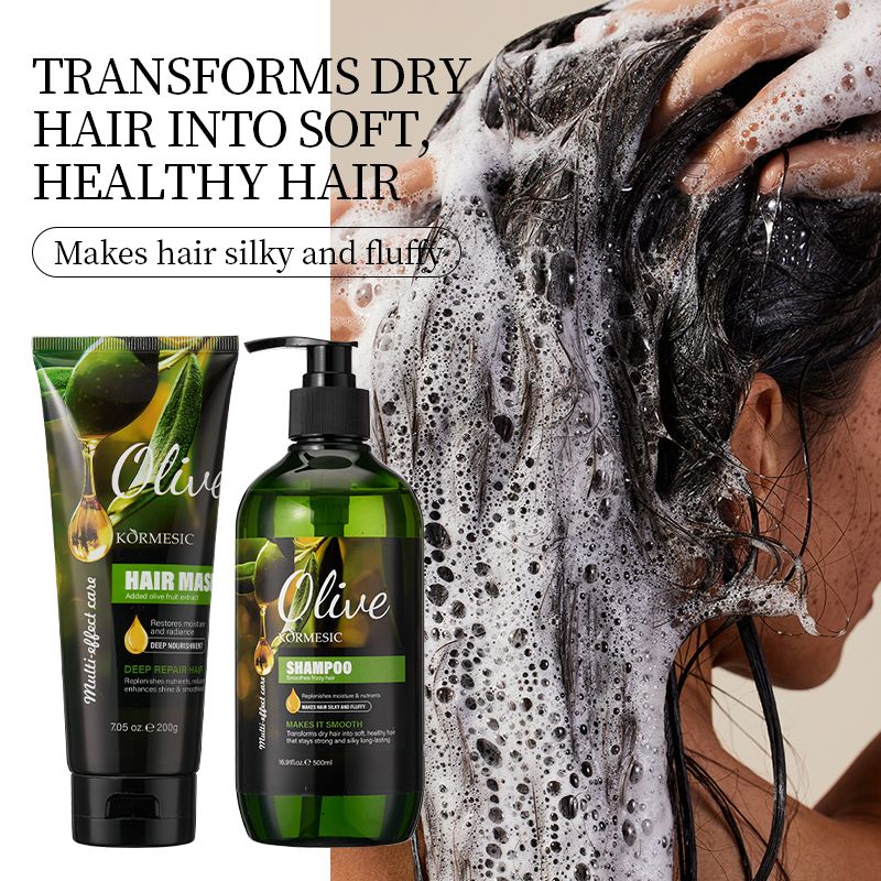 4PCS Olive Repair Hair Care & Body Set – Includes Deep Conditioning Hair Mask, Softening Shampoo, Moisturizing Shower Gel & Nourishing Body Lotion for All Hair and Skin Types