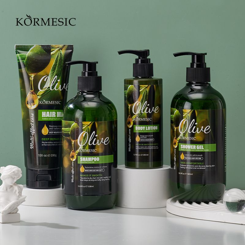 4PCS Olive Repair Hair Care & Body Set – Includes Deep Conditioning Hair Mask, Softening Shampoo, Moisturizing Shower Gel & Nourishing Body Lotion for All Hair and Skin Types