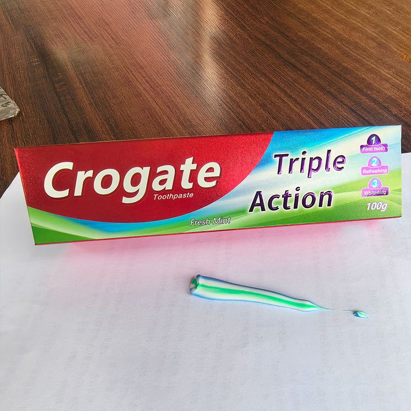 Crogate Mint Toothpaste for Fresh Breath - Triple Color100g & White Options150g, Enamel Strengthening, Plaque Removal Daily Oral Care Strengthen Enamel & Fight Cavities