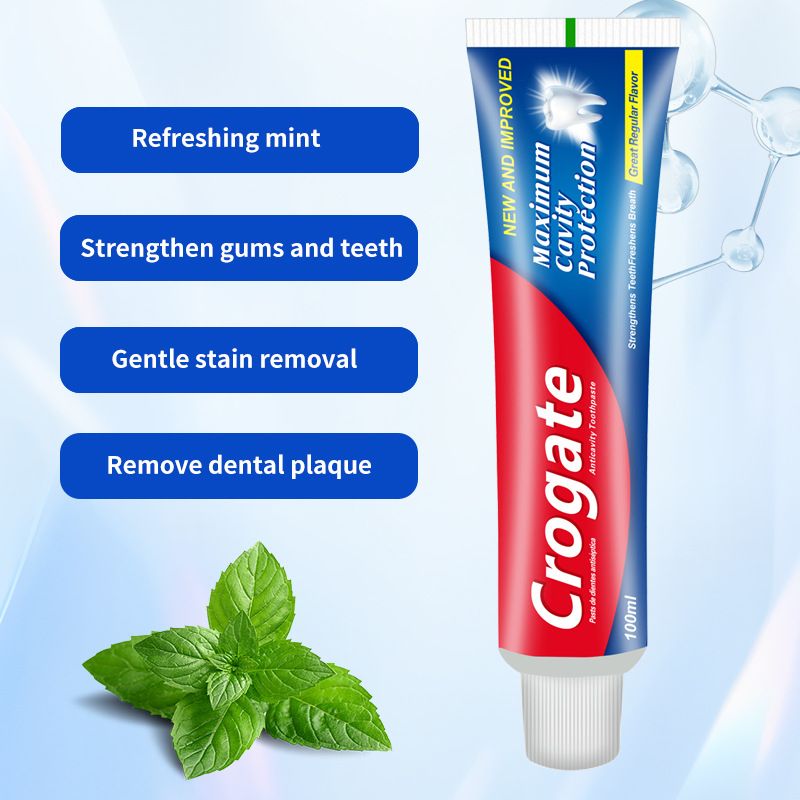 Crogate Mint Toothpaste for Fresh Breath - Triple Color100g & White Options150g, Enamel Strengthening, Plaque Removal Daily Oral Care Strengthen Enamel & Fight Cavities