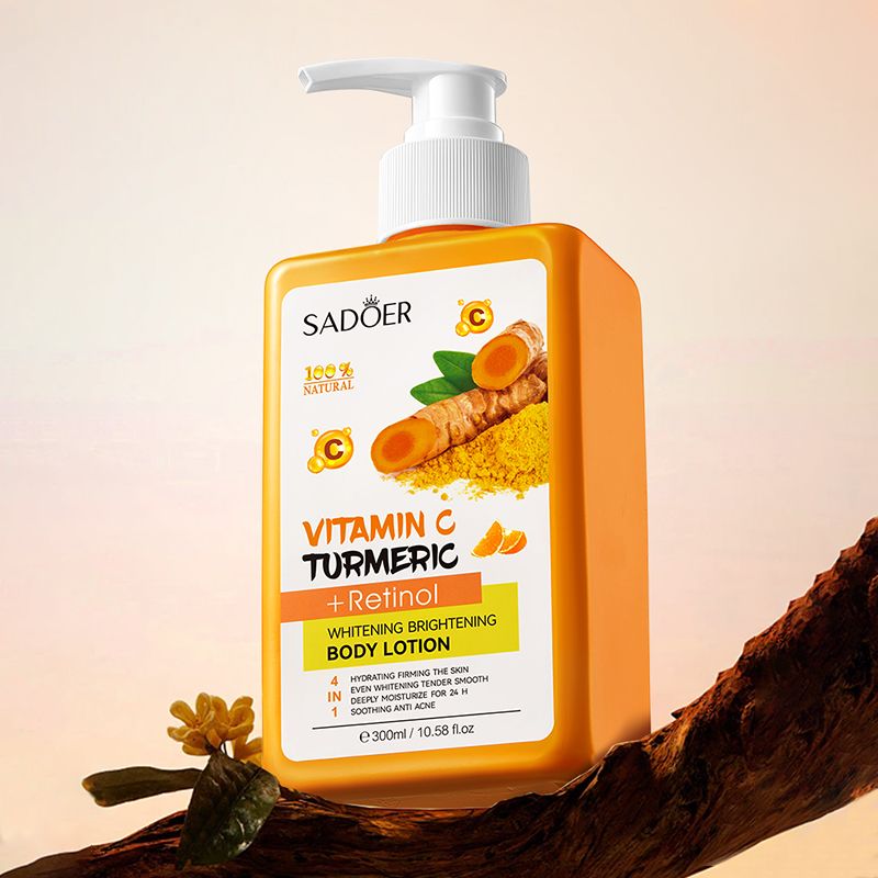 SADOER Vitamin C, Turmeric & Retinol Whitening Body Lotion - Brightens Skin Tone, Improves Dullness & Uneven Texture, Deeply Moisturizes for Soft, Smooth Glow