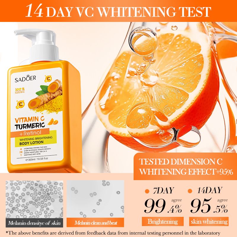SADOER Vitamin C, Turmeric & Retinol Whitening Body Lotion - Brightens Skin Tone, Improves Dullness & Uneven Texture, Deeply Moisturizes for Soft, Smooth Glow
