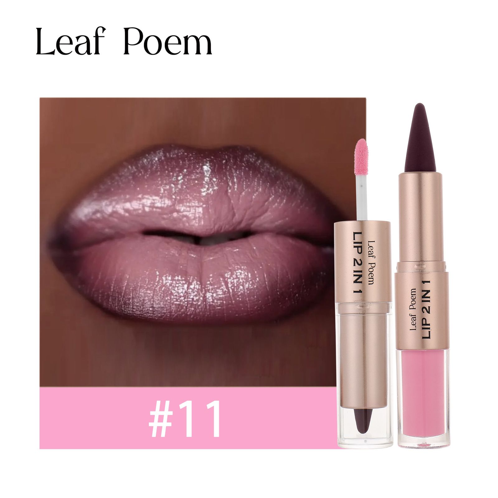 Leaf Poem 2-in-1 Lipstick Matte Lip Liner & Mirror Lip Gloss Duo – Double-Ended Lip Pencil + High-Shine Lip Gloss, Long-Lasting 2-in-1 Lip Makeup Non-drying light and bright lip gloss