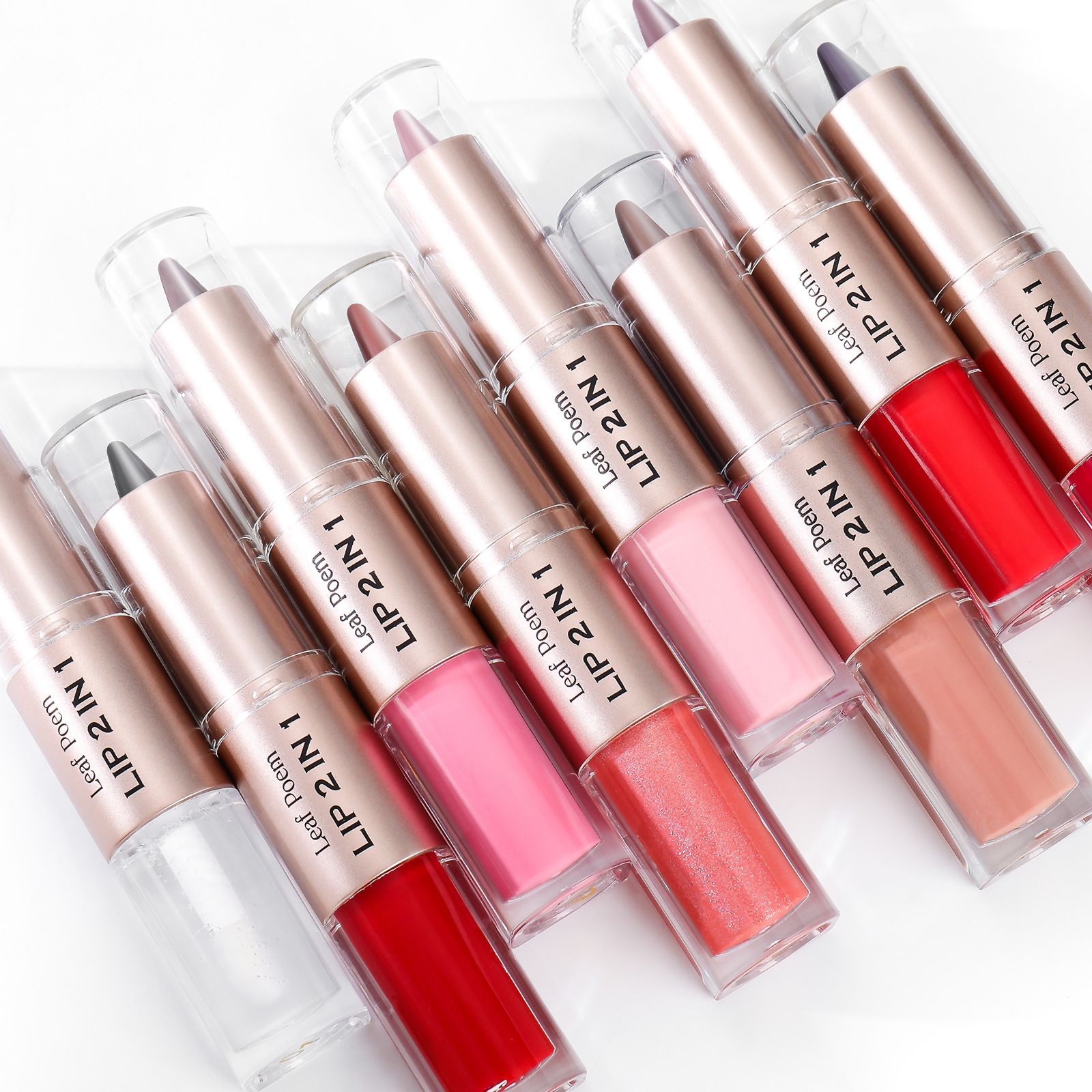 Leaf Poem 2-in-1 Lipstick Matte Lip Liner & Mirror Lip Gloss Duo – Double-Ended Lip Pencil + High-Shine Lip Gloss, Long-Lasting 2-in-1 Lip Makeup Non-drying light and bright lip gloss