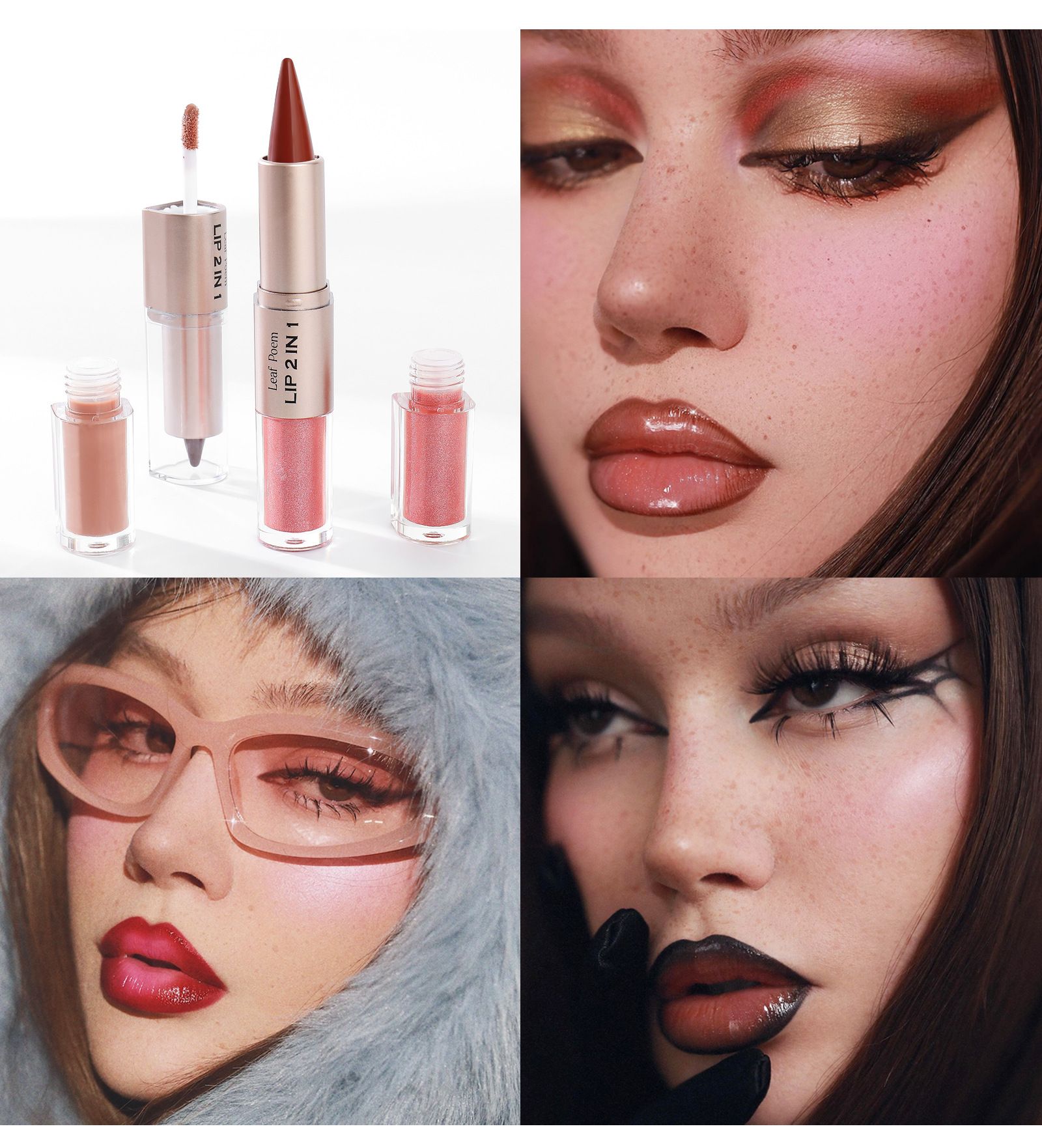 Leaf Poem 2-in-1 Lipstick Matte Lip Liner & Mirror Lip Gloss Duo – Double-Ended Lip Pencil + High-Shine Lip Gloss, Long-Lasting 2-in-1 Lip Makeup Non-drying light and bright lip gloss