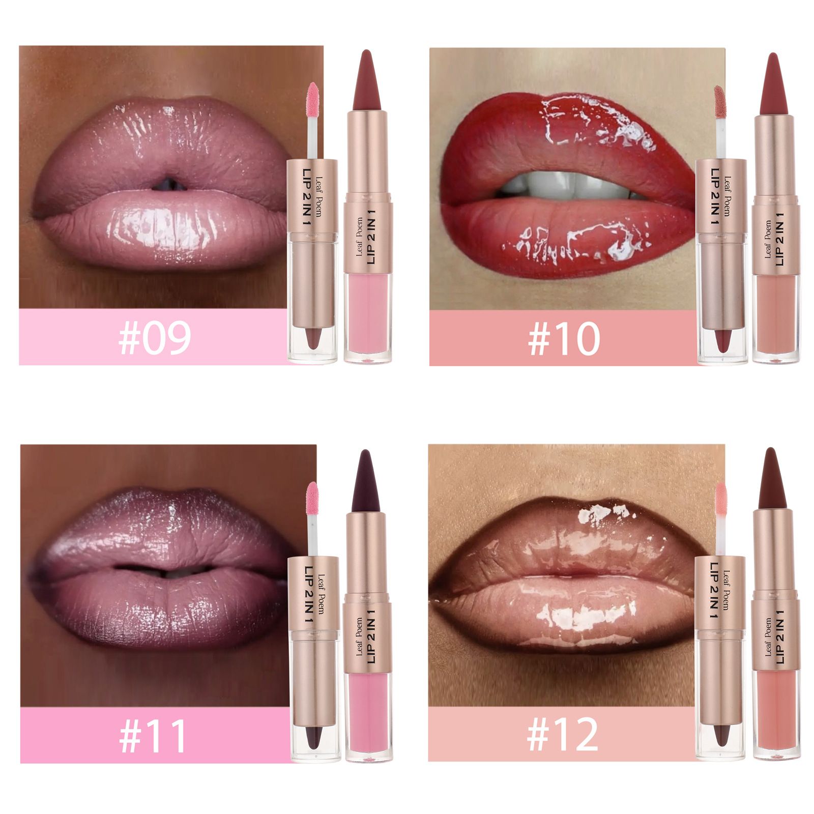 Leaf Poem 2-in-1 Lipstick Matte Lip Liner & Mirror Lip Gloss Duo – Double-Ended Lip Pencil + High-Shine Lip Gloss, Long-Lasting 2-in-1 Lip Makeup Non-drying light and bright lip gloss
