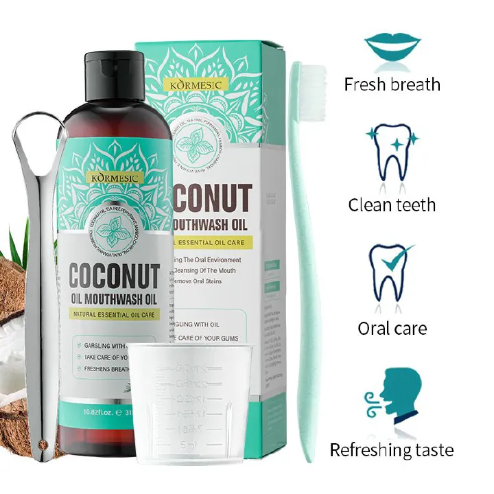 315 ml KORMESIC concentrated coconut oil mouthwash oil Fresh breath Clean teeth Oral care Refreshing taste Equipped with a tongue scraper and measuring cup