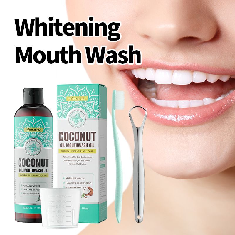 315 ml KORMESIC concentrated coconut oil mouthwash oil Fresh breath Clean teeth Oral care Refreshing taste Equipped with a tongue scraper and measuring cup
