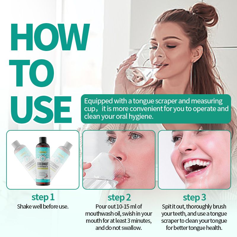 315 ml KORMESIC concentrated coconut oil mouthwash oil Fresh breath Clean teeth Oral care Refreshing taste Equipped with a tongue scraper and measuring cup