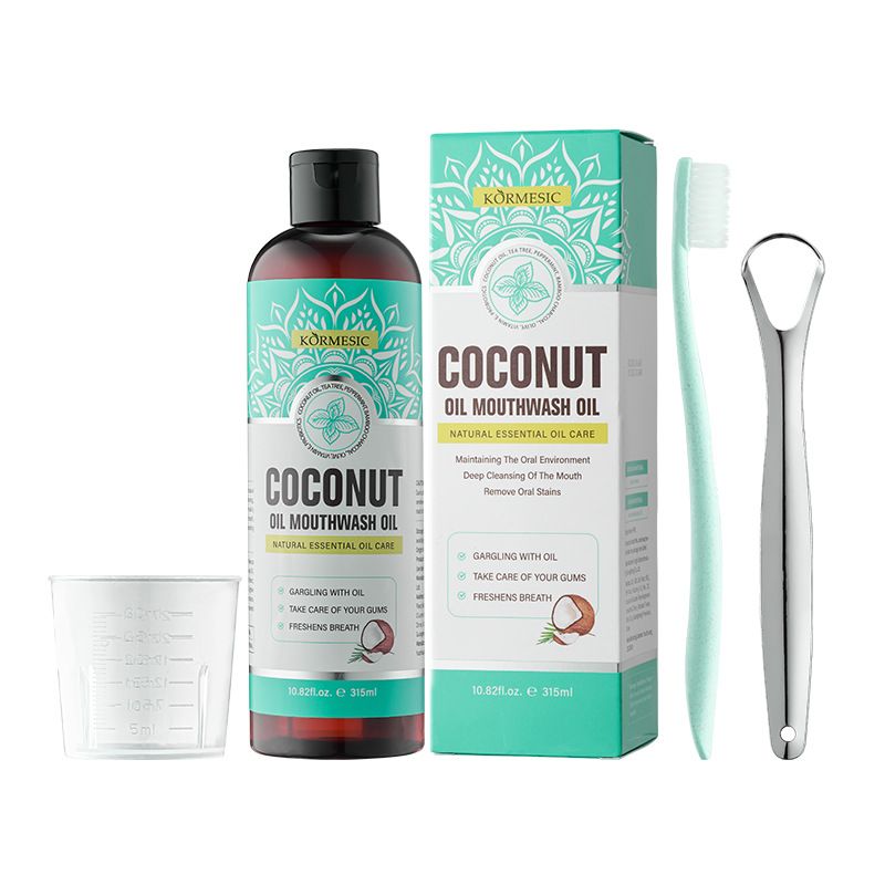 315 ml KORMESIC concentrated coconut oil mouthwash oil Fresh breath Clean teeth Oral care Refreshing taste Equipped with a tongue scraper and measuring cup