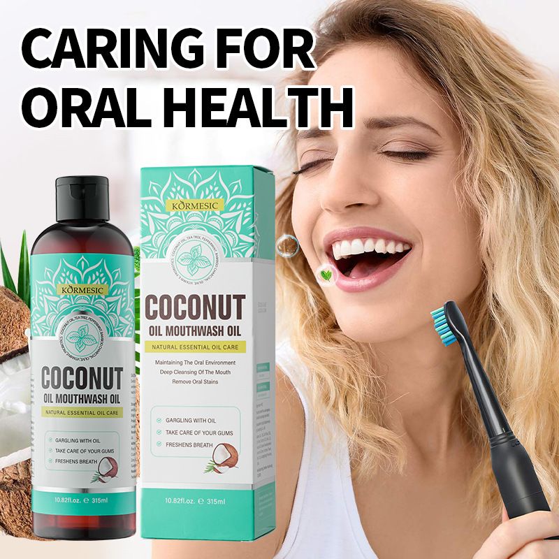 315 ml KORMESIC concentrated coconut oil mouthwash oil Fresh breath Clean teeth Oral care Refreshing taste Equipped with a tongue scraper and measuring cup