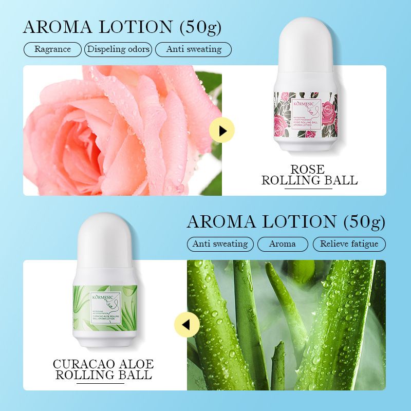 KORMESIC 4pcs/Set Roll-on Antiperspirant Deodorant Women Perfume Keeps You Fresh with Long-Lasting Fragrance of Aloe, Orange, Sweet Lemon & Rose, Effectively Deodorizes and Fights Sweat