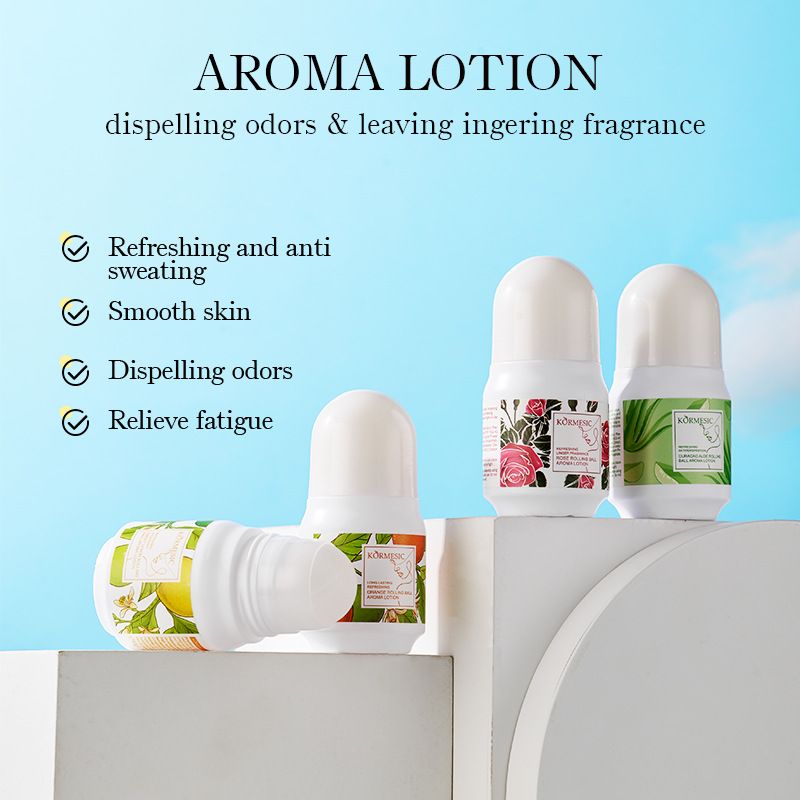 KORMESIC 4pcs/Set Roll-on Antiperspirant Deodorant Women Perfume Keeps You Fresh with Long-Lasting Fragrance of Aloe, Orange, Sweet Lemon & Rose, Effectively Deodorizes and Fights Sweat