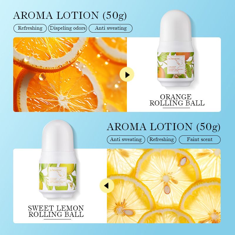 KORMESIC 4pcs/Set Roll-on Antiperspirant Deodorant Women Perfume Keeps You Fresh with Long-Lasting Fragrance of Aloe, Orange, Sweet Lemon & Rose, Effectively Deodorizes and Fights Sweat