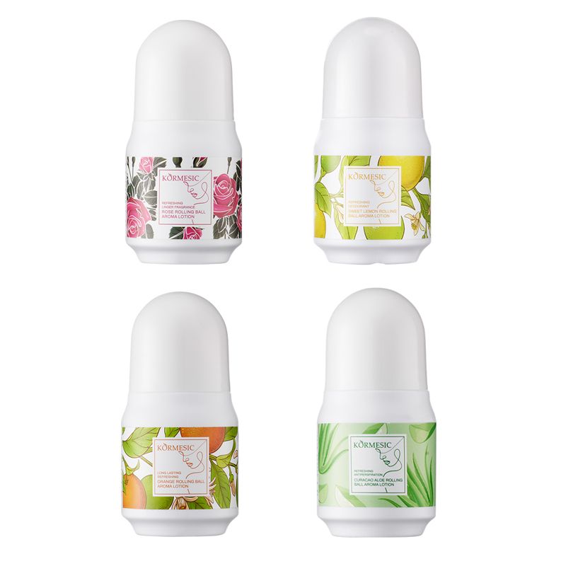 KORMESIC 4pcs/Set Roll-on Antiperspirant Deodorant Women Perfume Keeps You Fresh with Long-Lasting Fragrance of Aloe, Orange, Sweet Lemon & Rose, Effectively Deodorizes and Fights Sweat