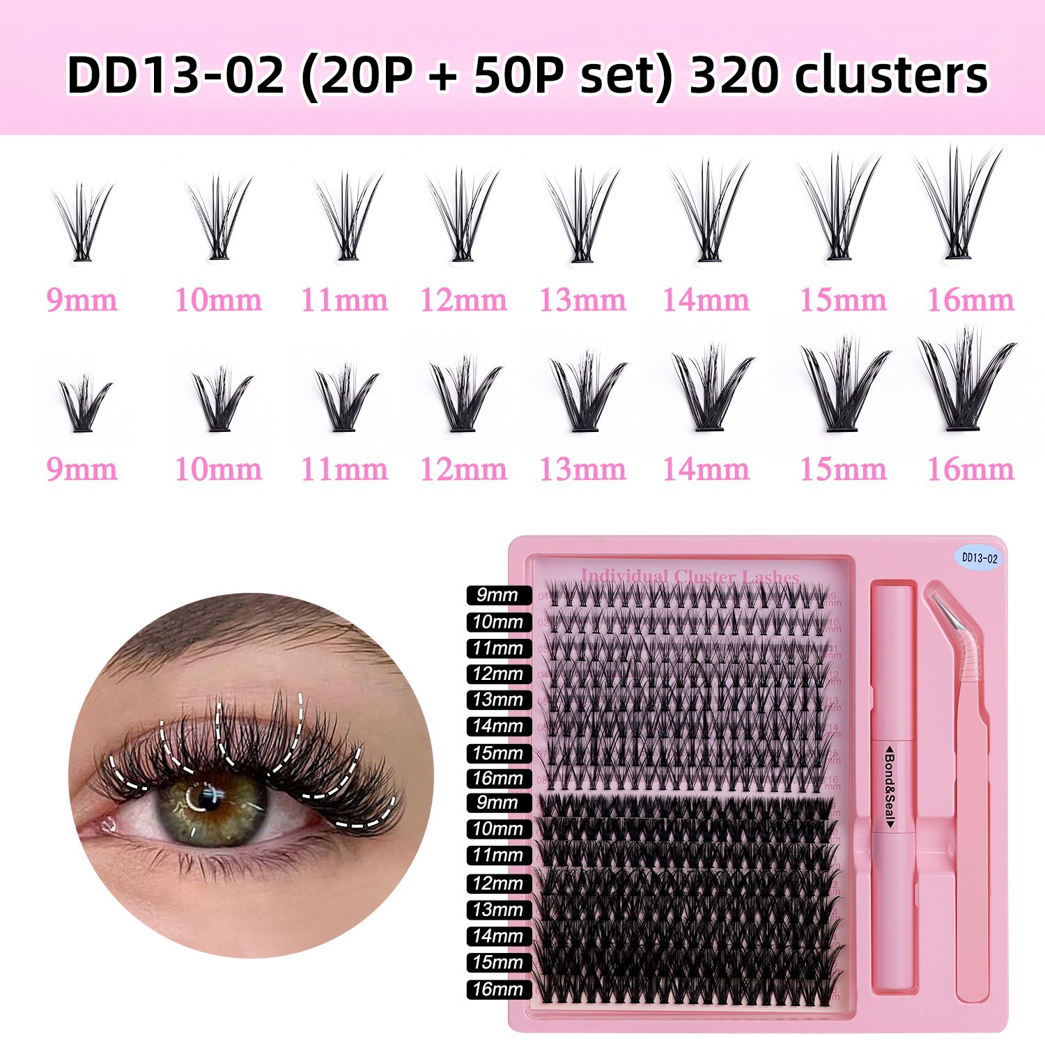 320 Pcs DIY Segmented false eyelash set, large capacity dense single cluster of false eyelashes False Eyelash Extension Set