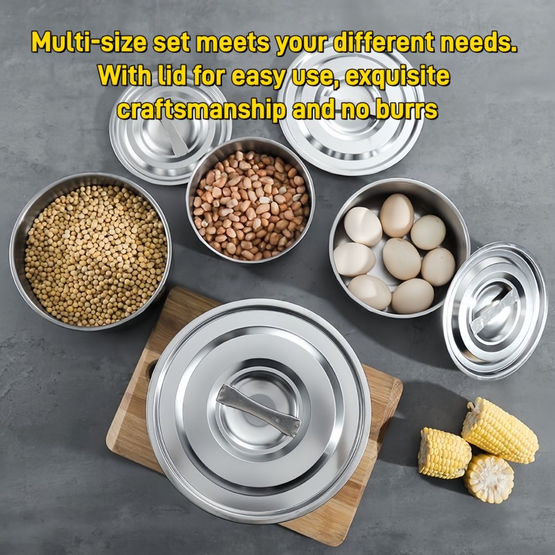 TikTok Recommended 5PCS Deep Stainless Steel Sufuria Set with Lids – All Stove Compatible, Multi‑Use for Cooking, Steaming & Storage