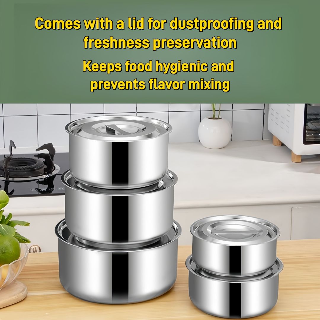 TikTok Recommended 5PCS Deep Stainless Steel Sufuria Set with Lids – All Stove Compatible, Multi‑Use for Cooking, Steaming & Storage