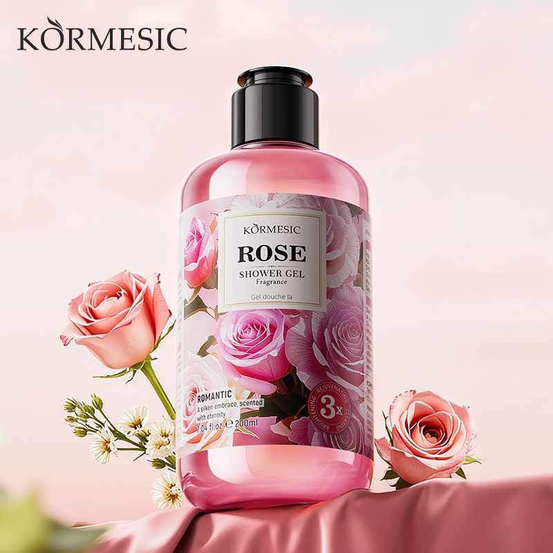 KORMESIC Rose Fragrance Shower Gel is a moisturizing and hydrating product with floral fragrance that retains scent for a long time.