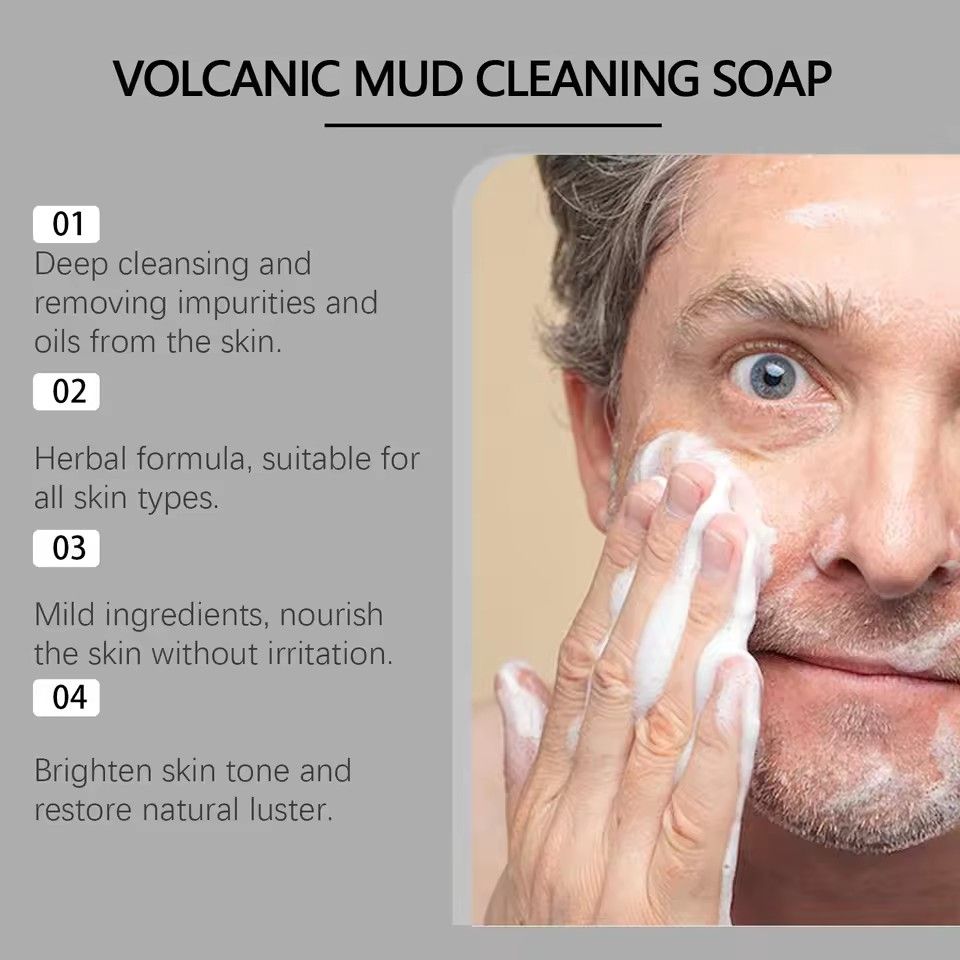 Volcanic Mud Soap Deeply Cleansing Pimples Blackheads Remover Soothing Moisturizing Pores Gentle Exfoliation Facial Clean Soap