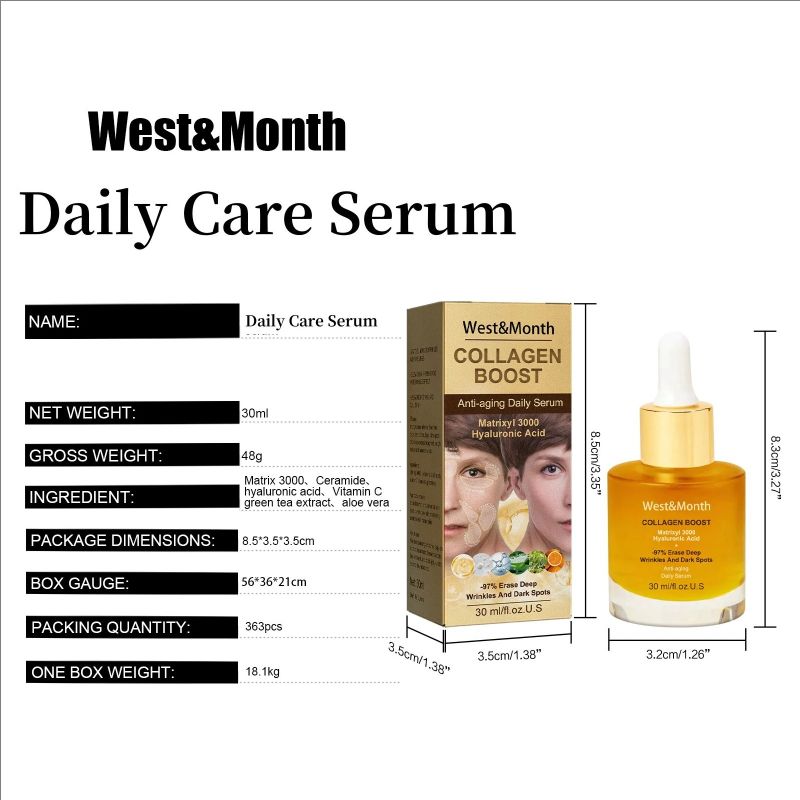 West&Month COLLAGEN BOOST, With Hyaluronic Acid, -97% Erase, Deep Wrinkles And Dark Spots, Anti-aging Daily Serum