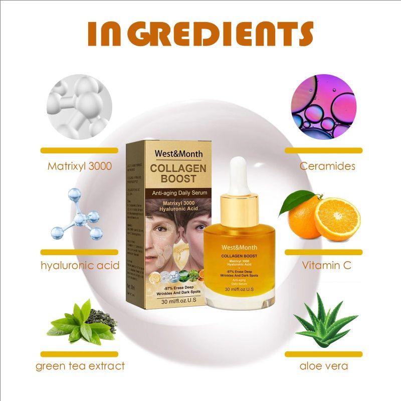 West&Month COLLAGEN BOOST, With Hyaluronic Acid, -97% Erase, Deep Wrinkles And Dark Spots, Anti-aging Daily Serum