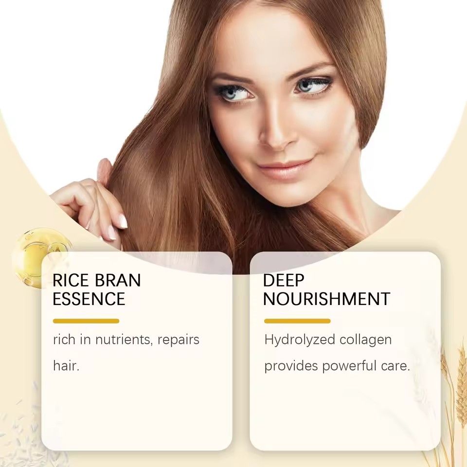 Hair Care Essential Oil Improve Dry Curly Repair Damaged Anti-Frizz Moisturizing Smooth Nourishing Fluffy Rice Raw Pulp Hair Oil