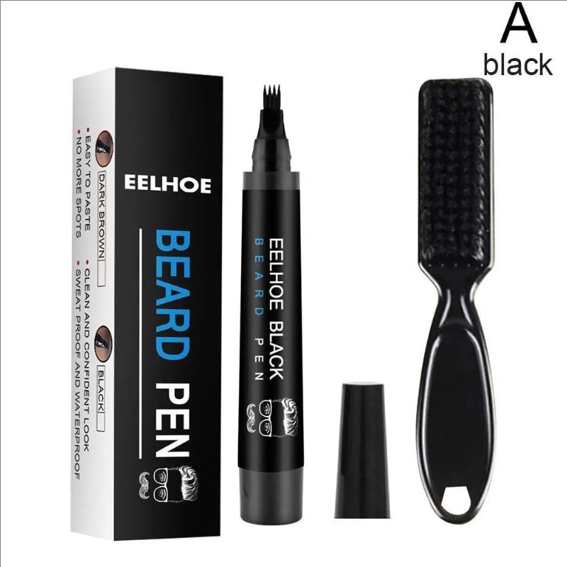 Beard Filling Pen Kit Four Prong Beard Filler Pencil With Beard Brush Waterproof Male Moustache Repair Shaping Coloring Pen