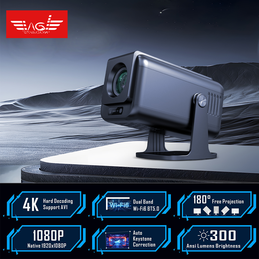 Eagle Shadow New Coming Big Discount V1 Projector Upgrade 4K Android 13 Cortex-A53 WiFi 6 BT 5.0 Home Outdoor Portable Projector 300 ANSI High Brightness Native 1920*1080P Projector