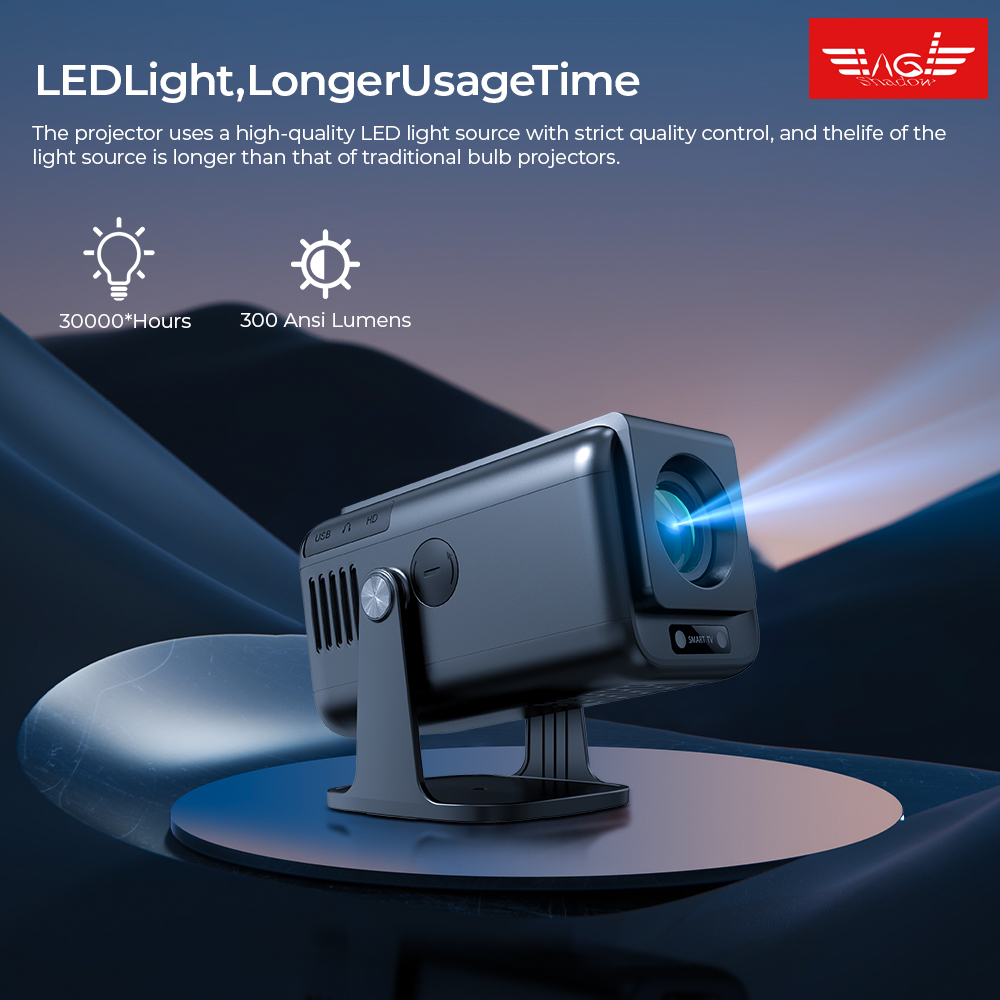 Eagle Shadow New Coming Big Discount V1 Projector Upgrade 4K Android 13 Cortex-A53 WiFi 6 BT 5.0 Home Outdoor Portable Projector 300 ANSI High Brightness Native 1920*1080P Projector