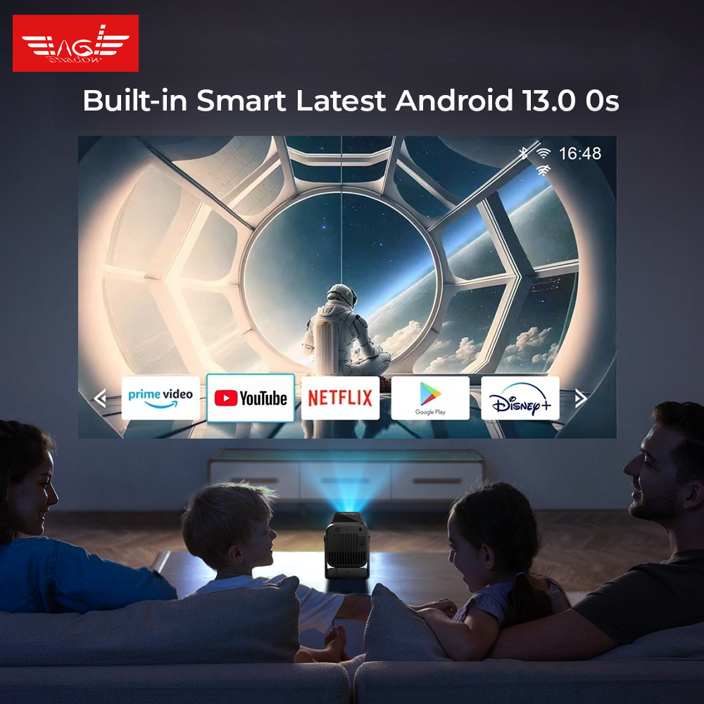 Eagle Shadow New Coming Big Discount V1 Projector Upgrade 4K Android 13 Cortex-A53 WiFi 6 BT 5.0 Home Outdoor Portable Projector 300 ANSI High Brightness Native 1920*1080P Projector
